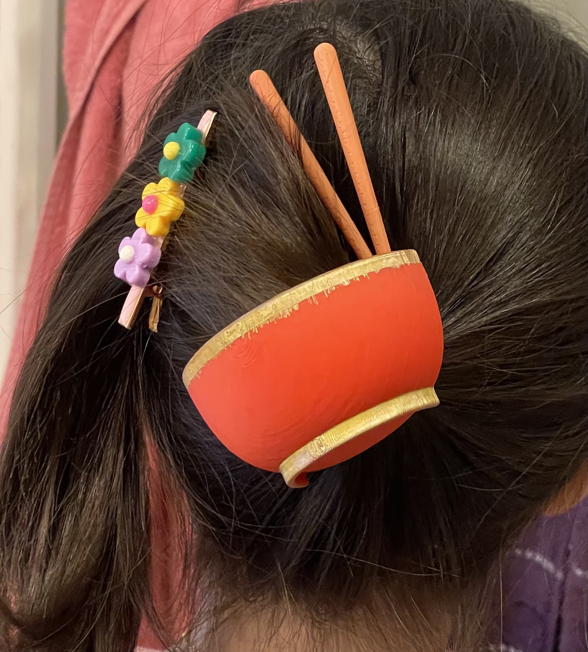 Bowl with Chopsticks Hair Piece - Easy Print 3D model thumbnail