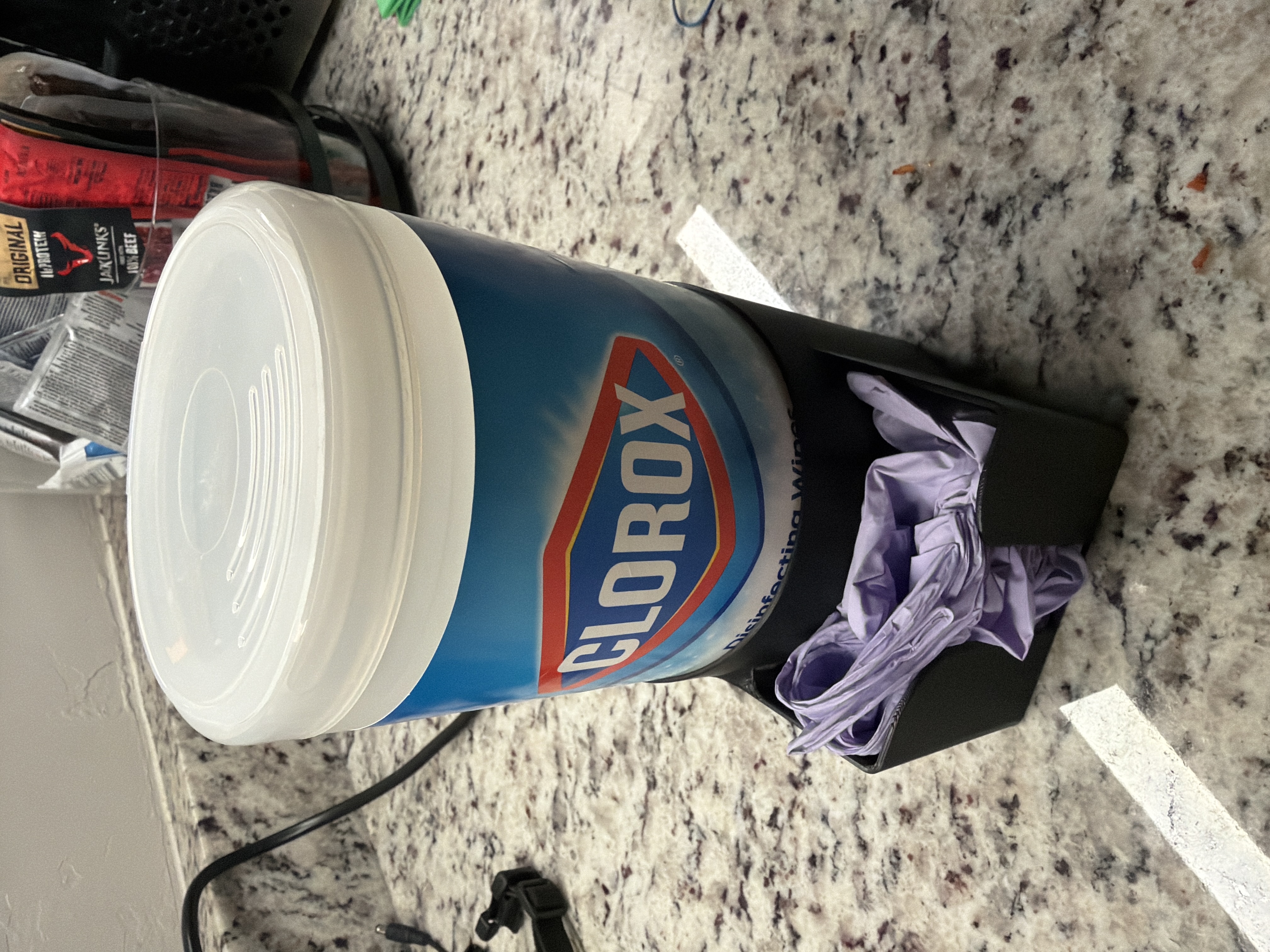 Glove holder for Clorox/Lysol wipes
