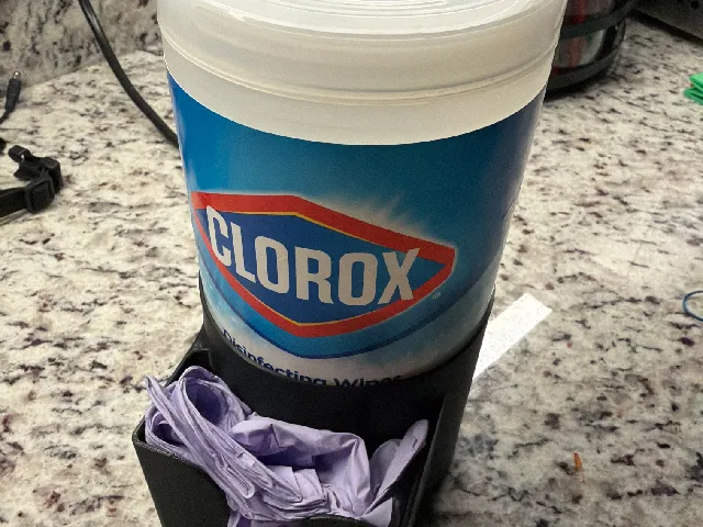 Glove holder for Clorox/Lysol wipes