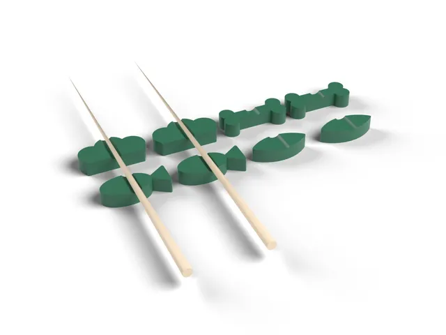 Chopstick Rests - 8 Fish, Leaf, Cloud and Dog Bone Rests with Grooves, No Supports (OpenSCAD)