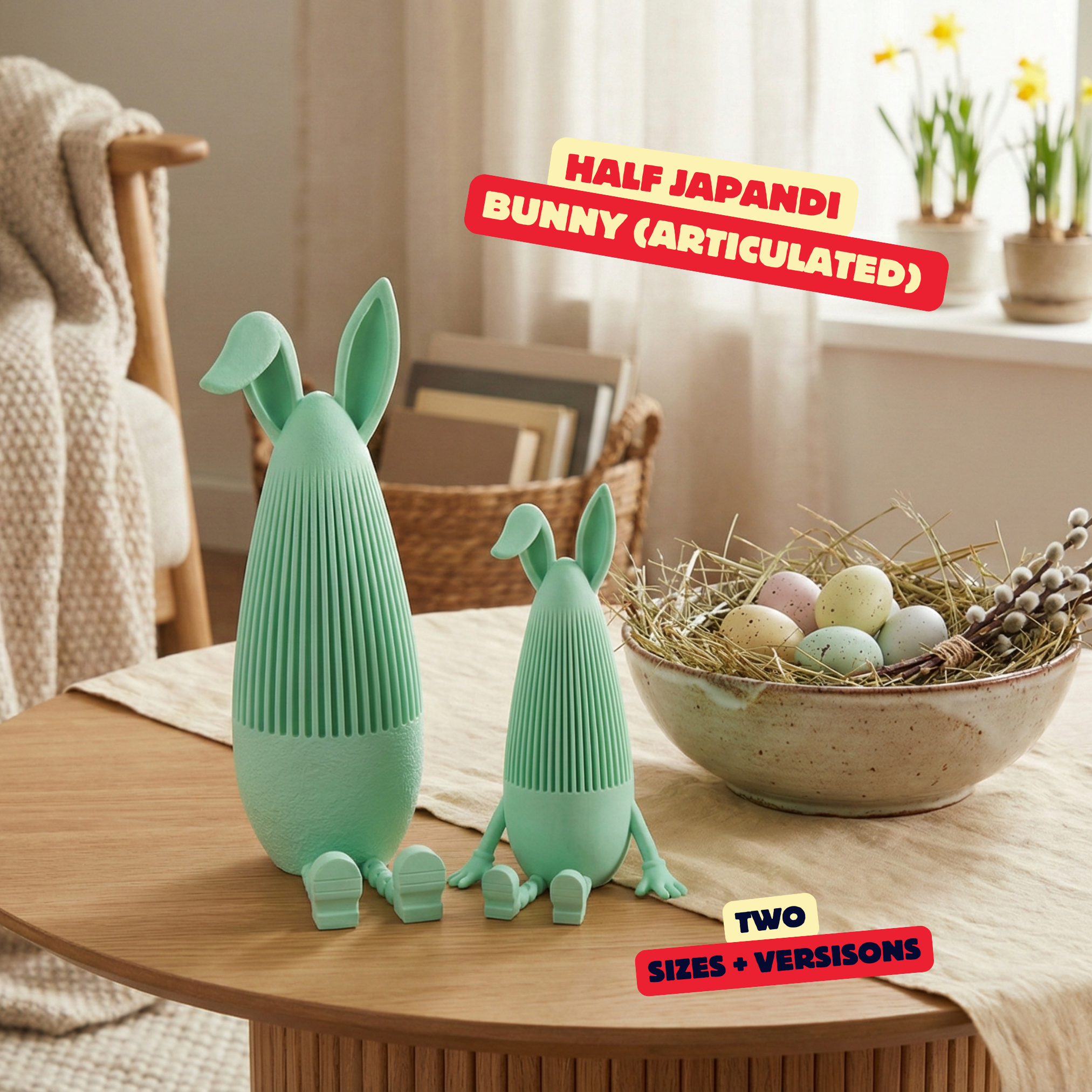 HALF JAPANDI BUNNY - LONG VERSION (ARTICULATED) / EASTER DECOR / CUTE EASTER DECOR / MODERN HOMEDECOR
