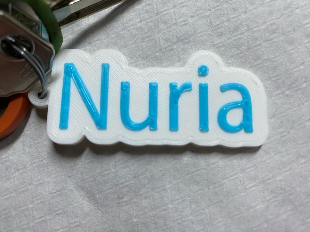 Llavero nombre Nuria de dos colores / Key ring with the name Nuria in two colors
