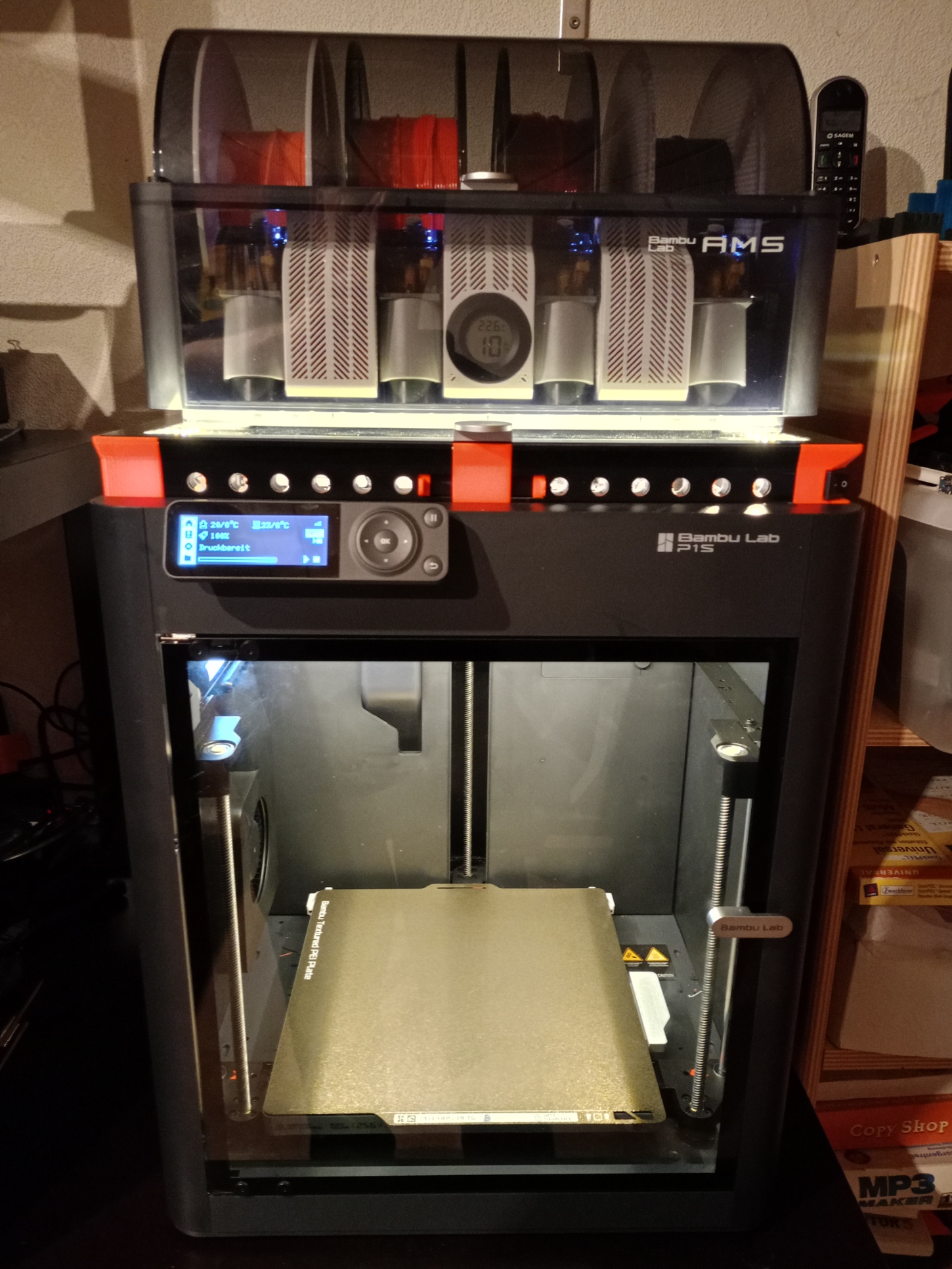 Riser for Bambulab P1S with ventilation and light