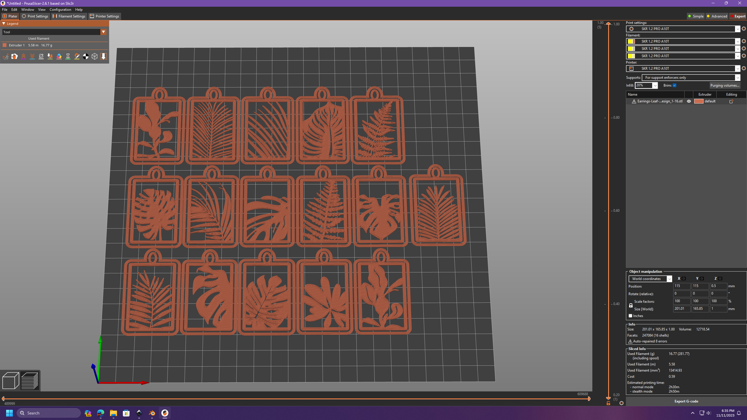 Miniatura 3 do modelo 3D Leaf Earrings Square Design