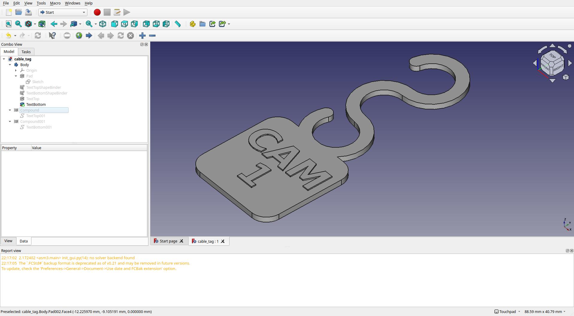 Cable tags - FreeCAD, customizable, parametric