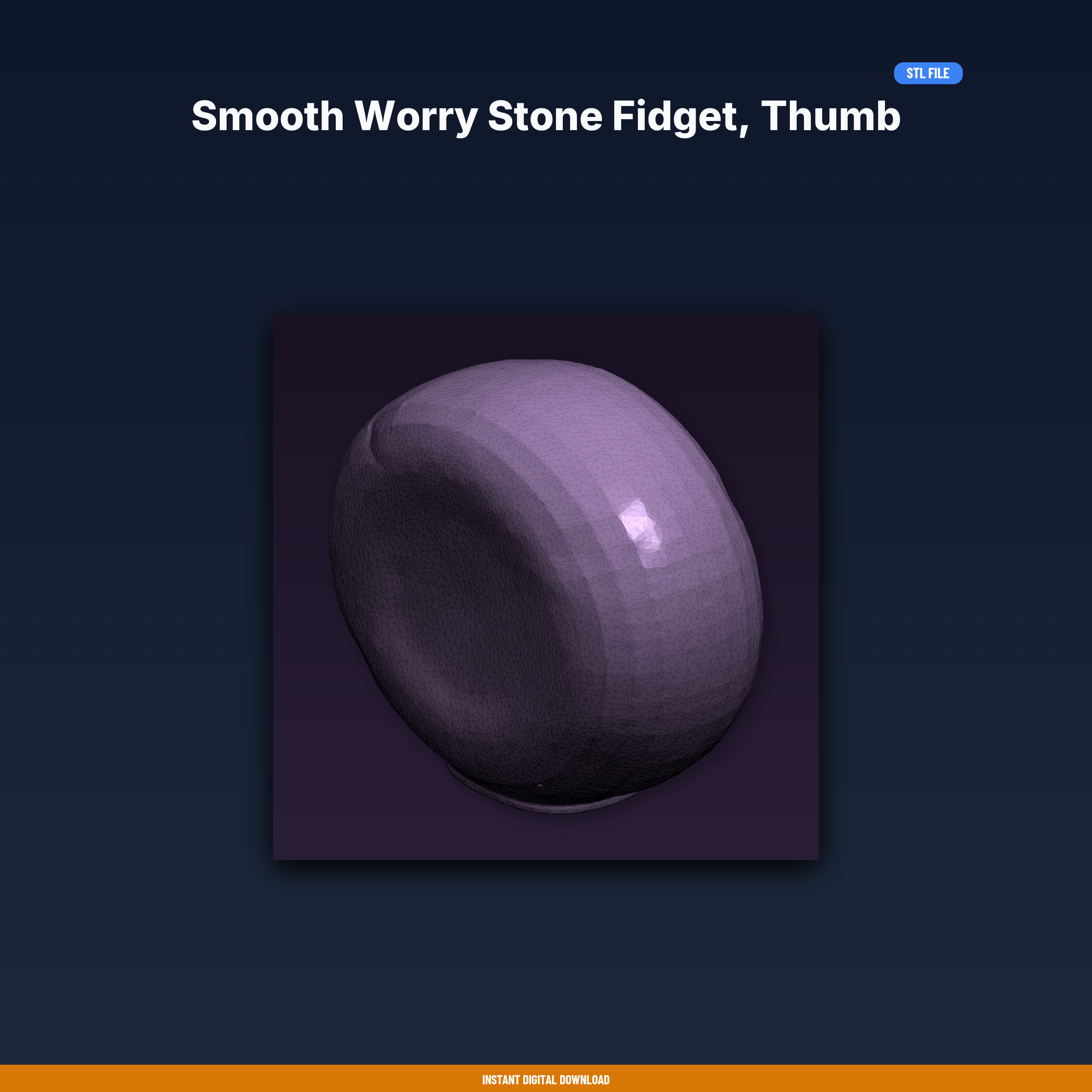 Smooth Worry Stone Fidget, Thumb Indent, Textured Back, Anxiety - 3D Printable STL File