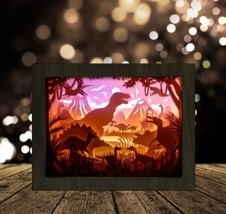 Jurassic park Dinosaurs paper light box template, shadow box