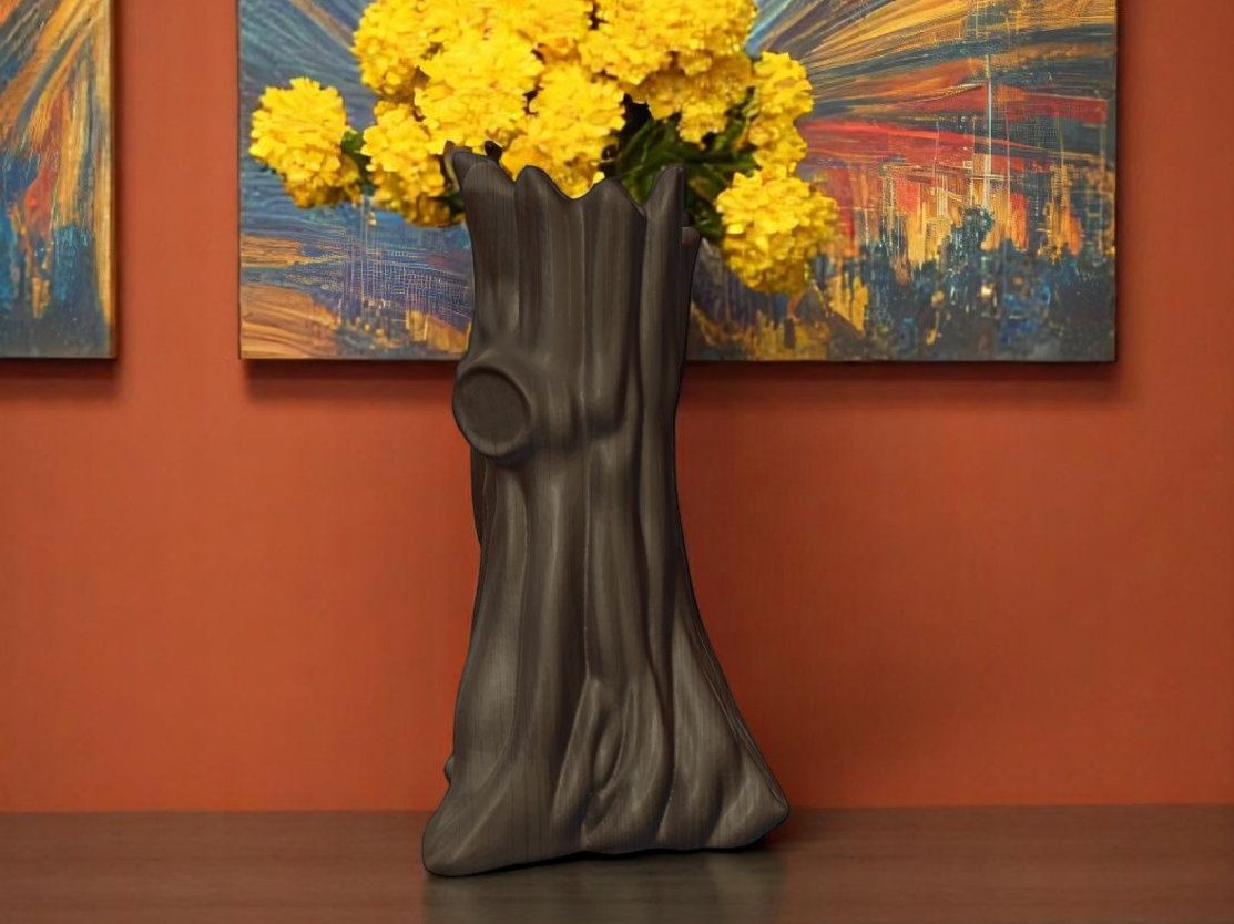 Wooden Tree Stump Vase with Waterproof Insert
