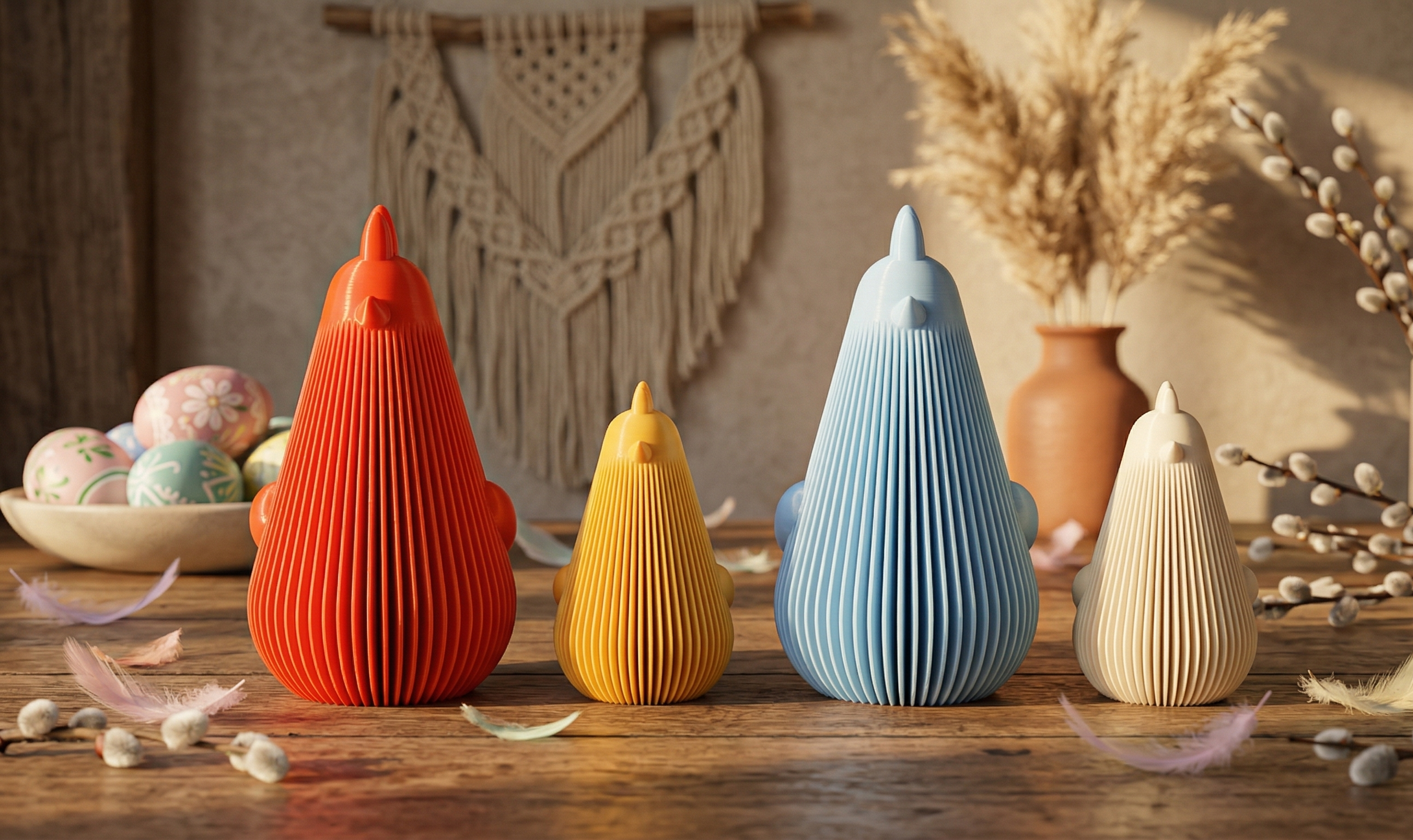 Modern Minimalist Ribbed Easter Chicken Figurine