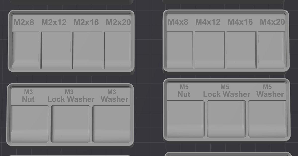 M2M5 Gridfinity Labeled Bins by HelixJumpr Download free STL model