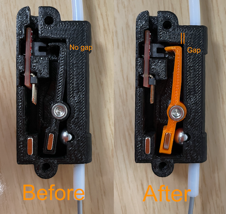 Prusa Mini Filament sensor lever, adjusted