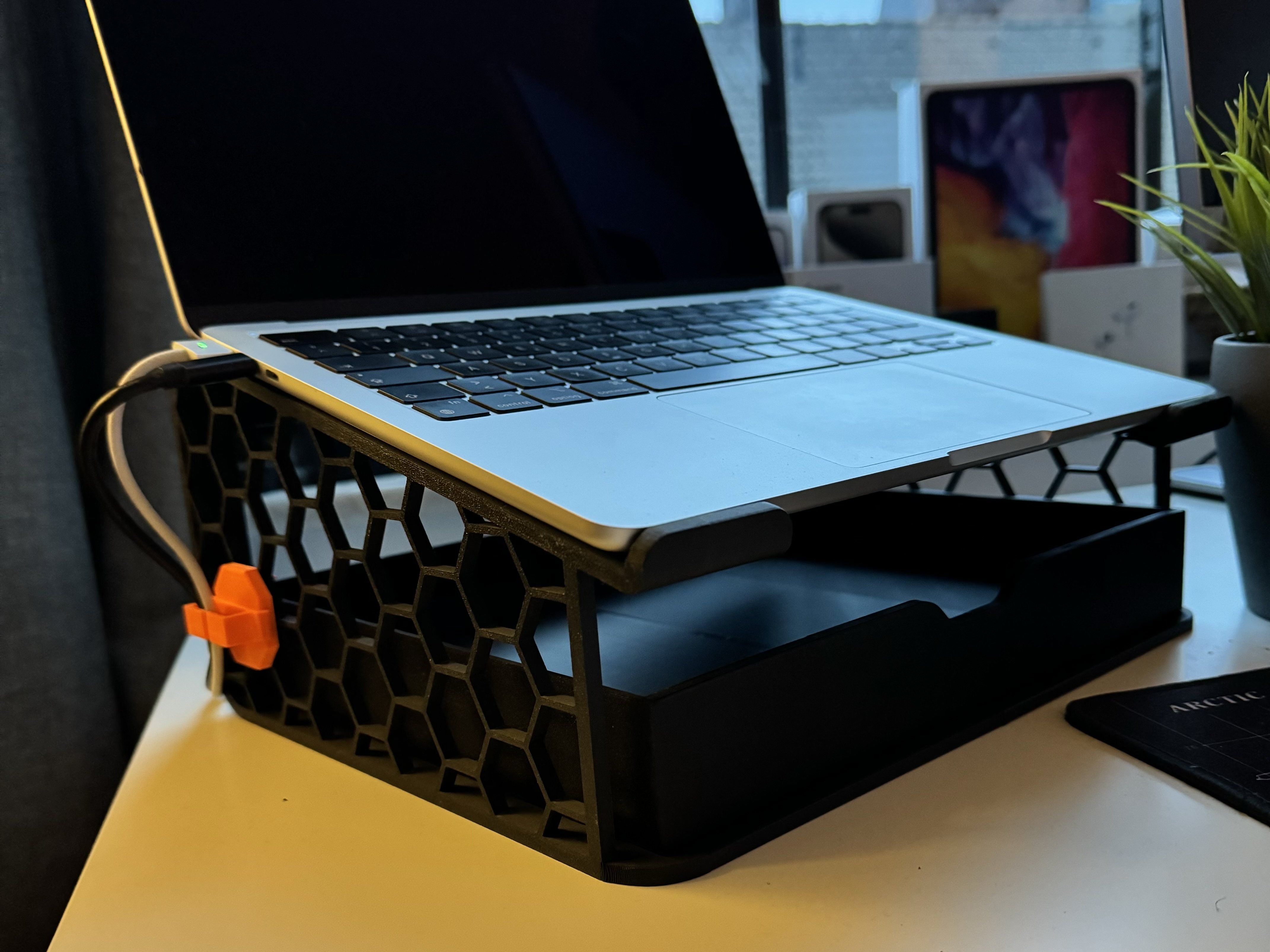 Laptop Stand with Tray and Cable Holder
