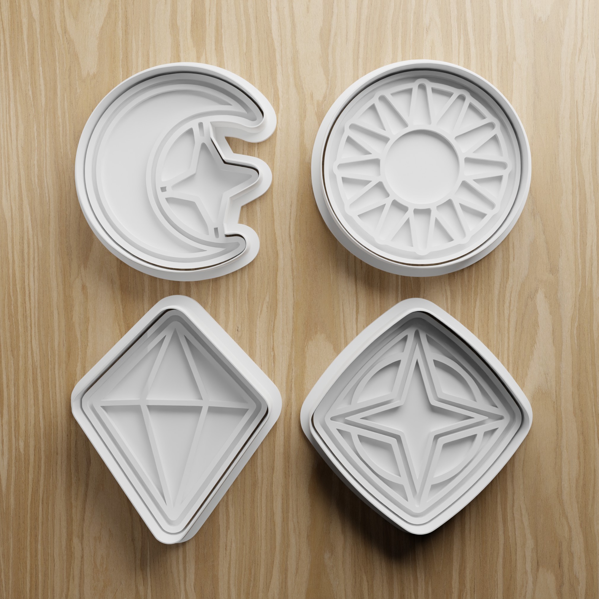 Celestial Cookie Cutter STL Bundle | Moon Sun Star Geometric Fondant Cutter Set | 3D Printable