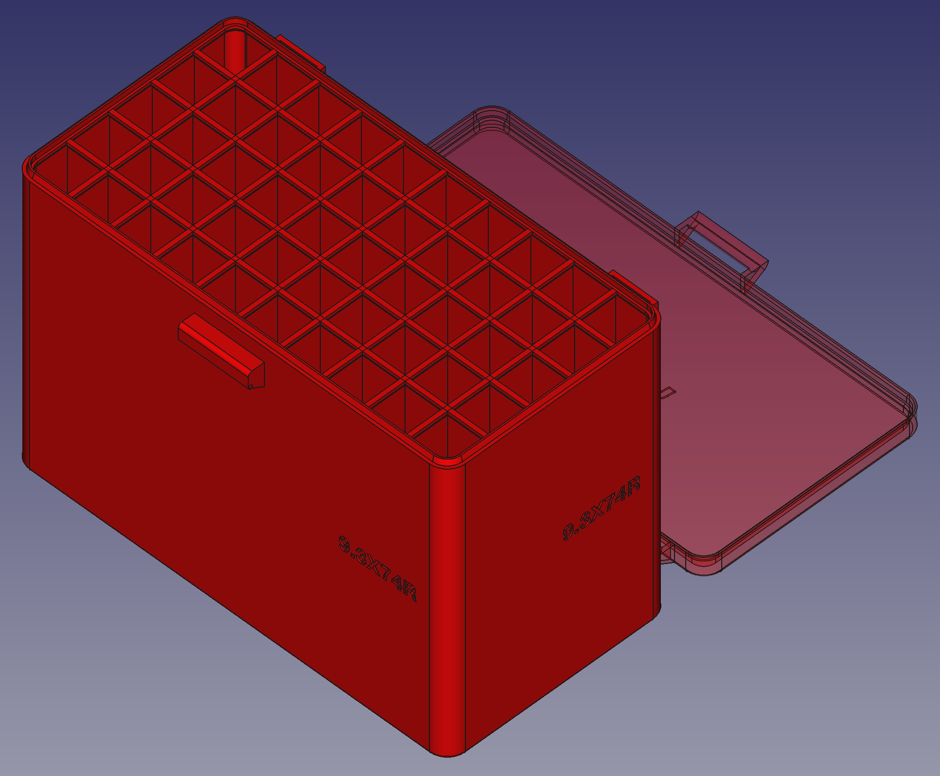 9.3X74mm Rimmed, Head Up, Snug Snap Latch Modular Ammo Box