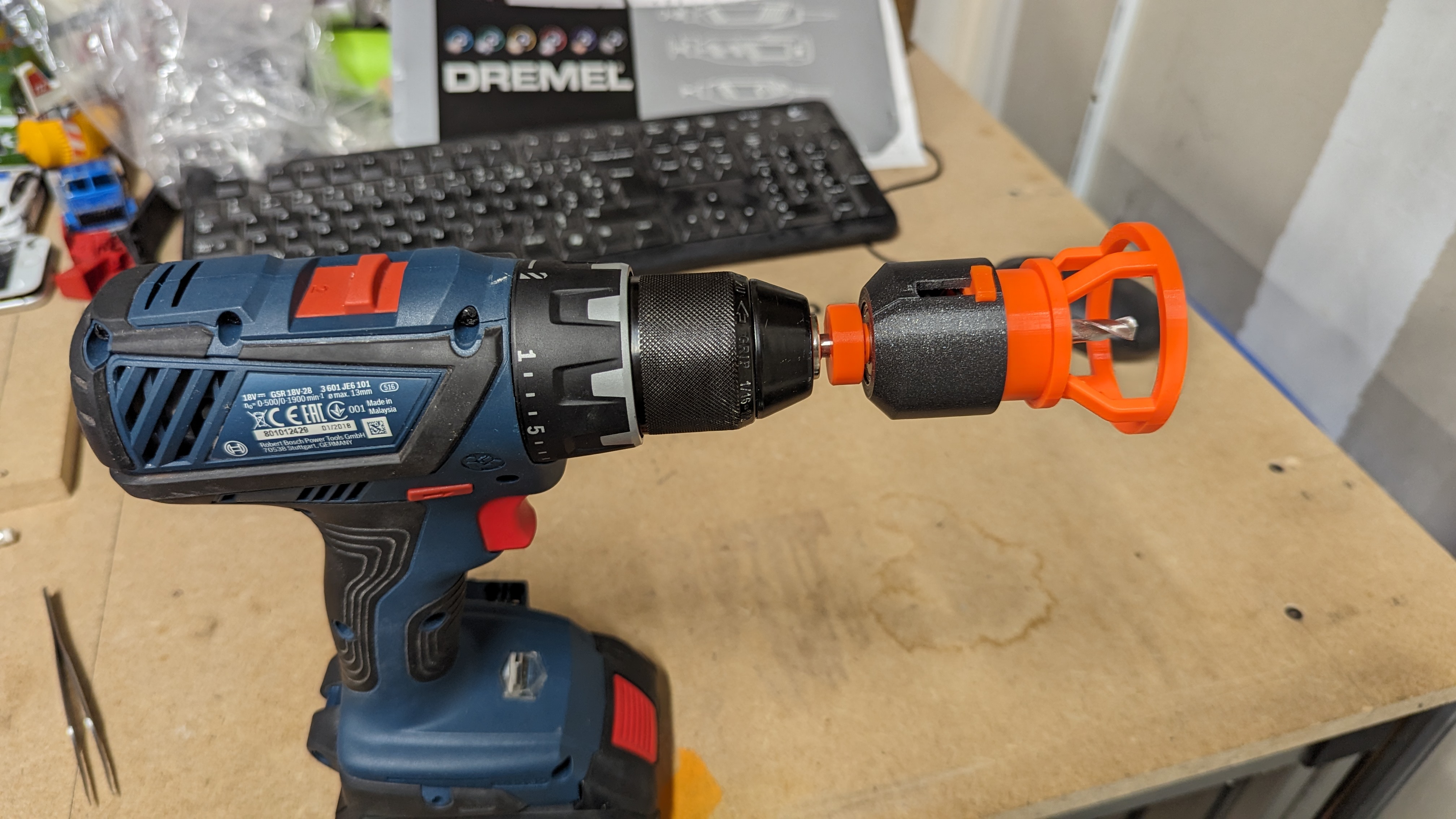 Perpendicular and depth drill for wood insert