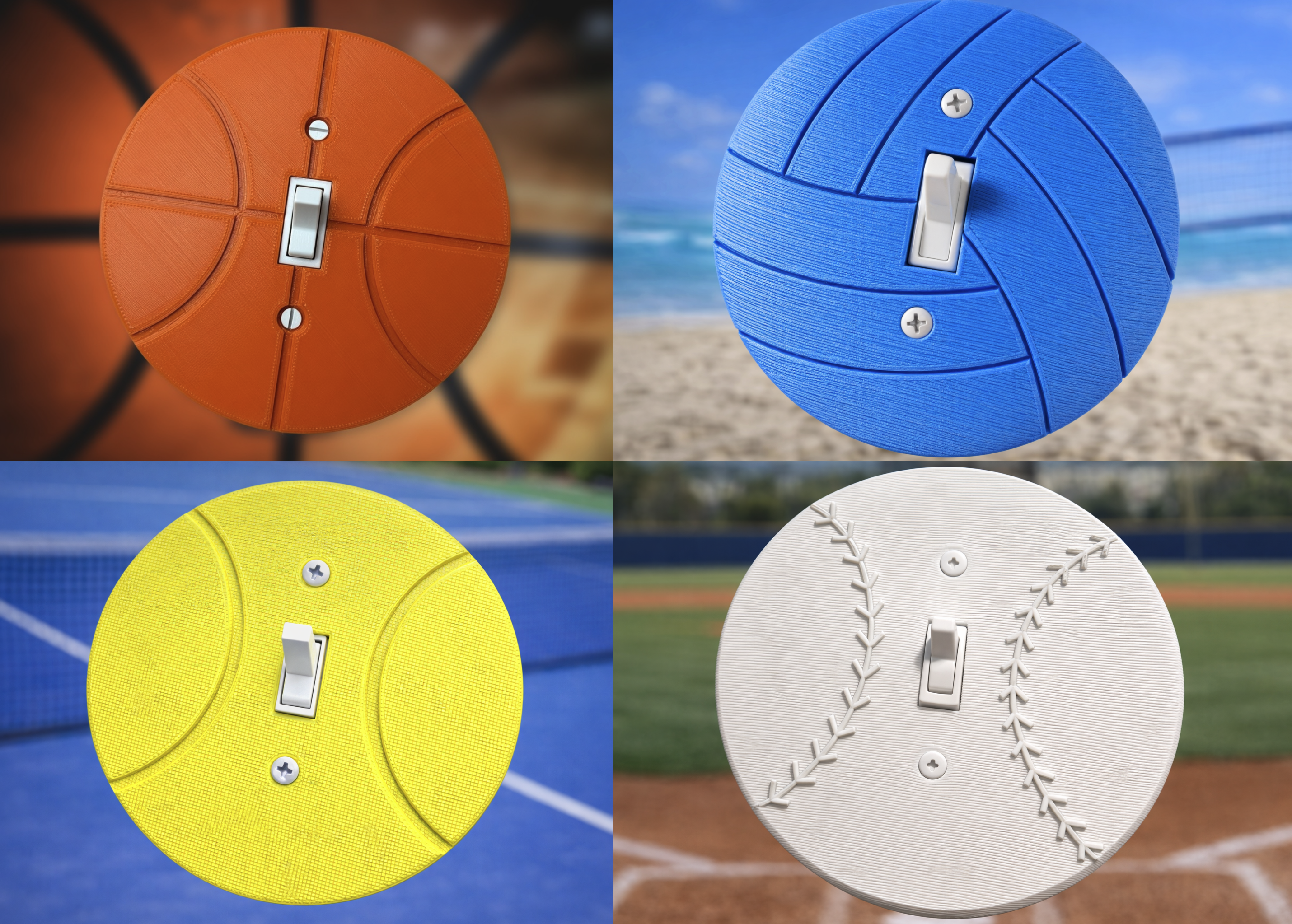 Sports Ball themed Single Toggle Light Switch Covers - Baseball, Tennis, Basketball, Volleyball