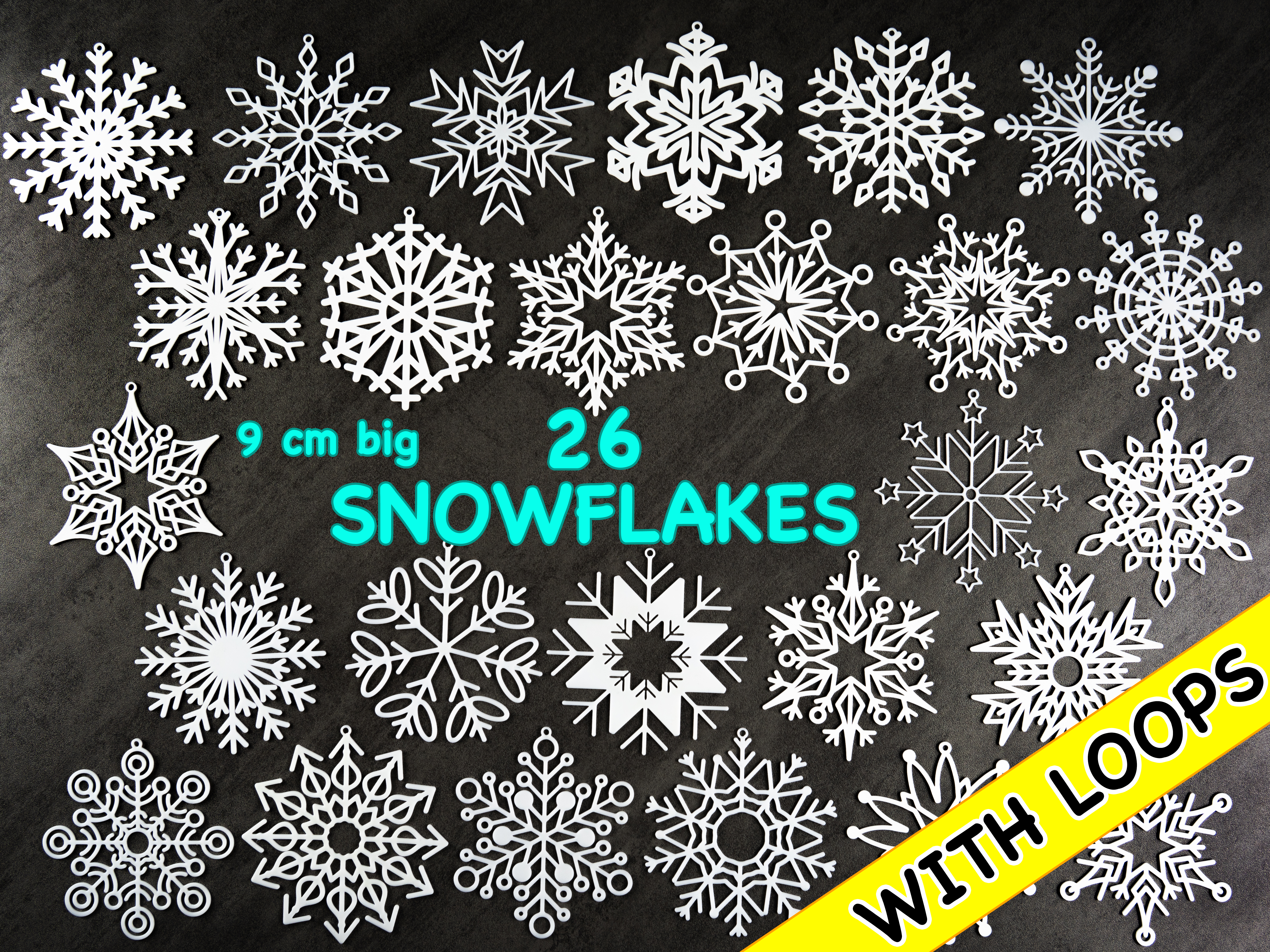 26 Big Snowflakes collection with hanging loops / Kolekce velkých sněhových vloček s očky / Schneeflocken