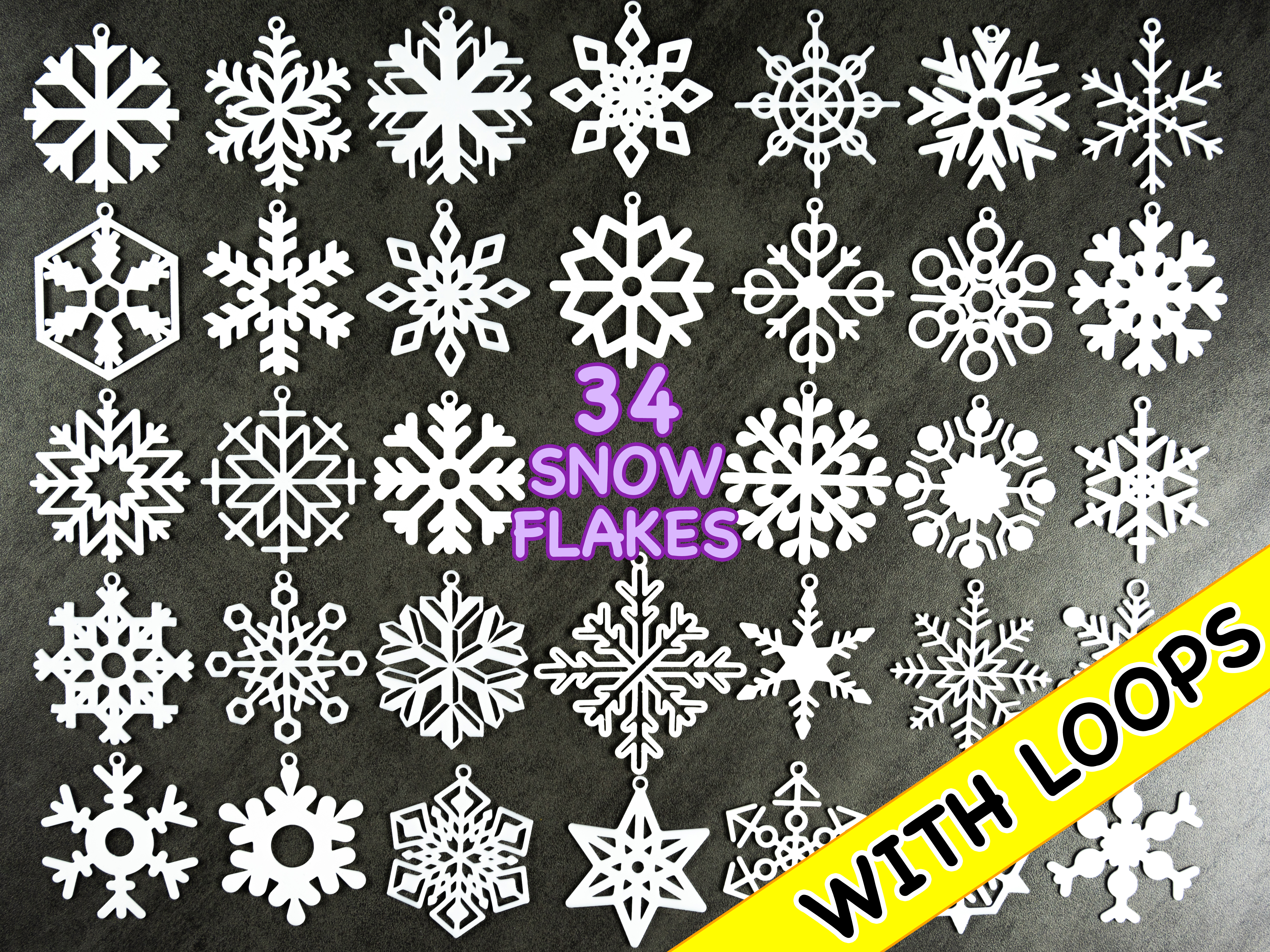 34 Snowflake collection with hanging loop / Kolekce sněhových vloček s očky / Schneeflocken
