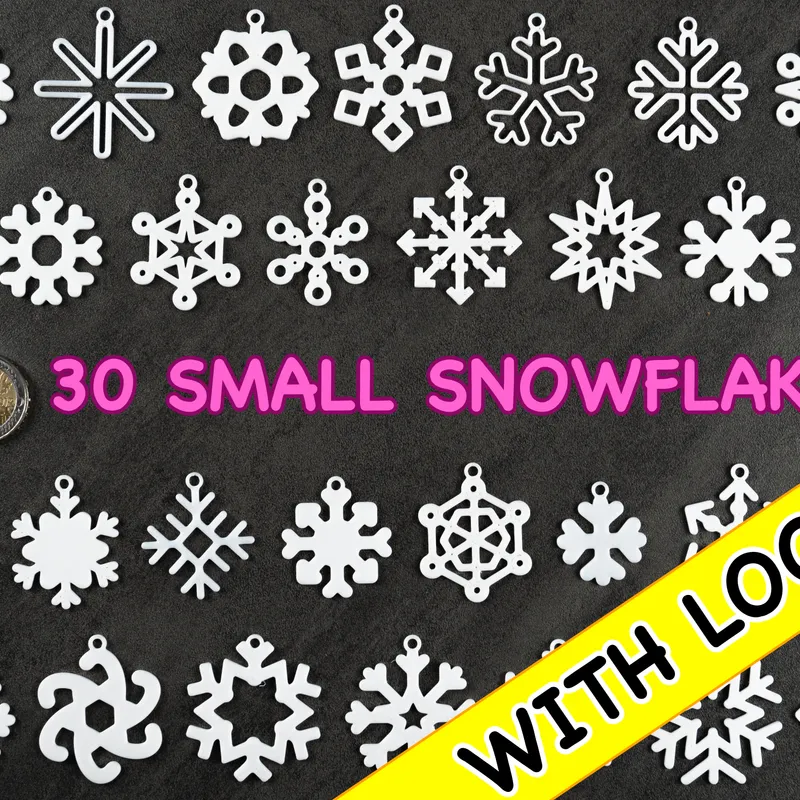 30 Small snowflake collection with hanging loop / Kolekce malých sněhových  vloček s očky / Schneeflocken by Craftswoman.cz, Download free STL model