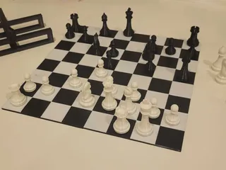 Mini portable chess set with proportional pieces and board (4x4 modules ...