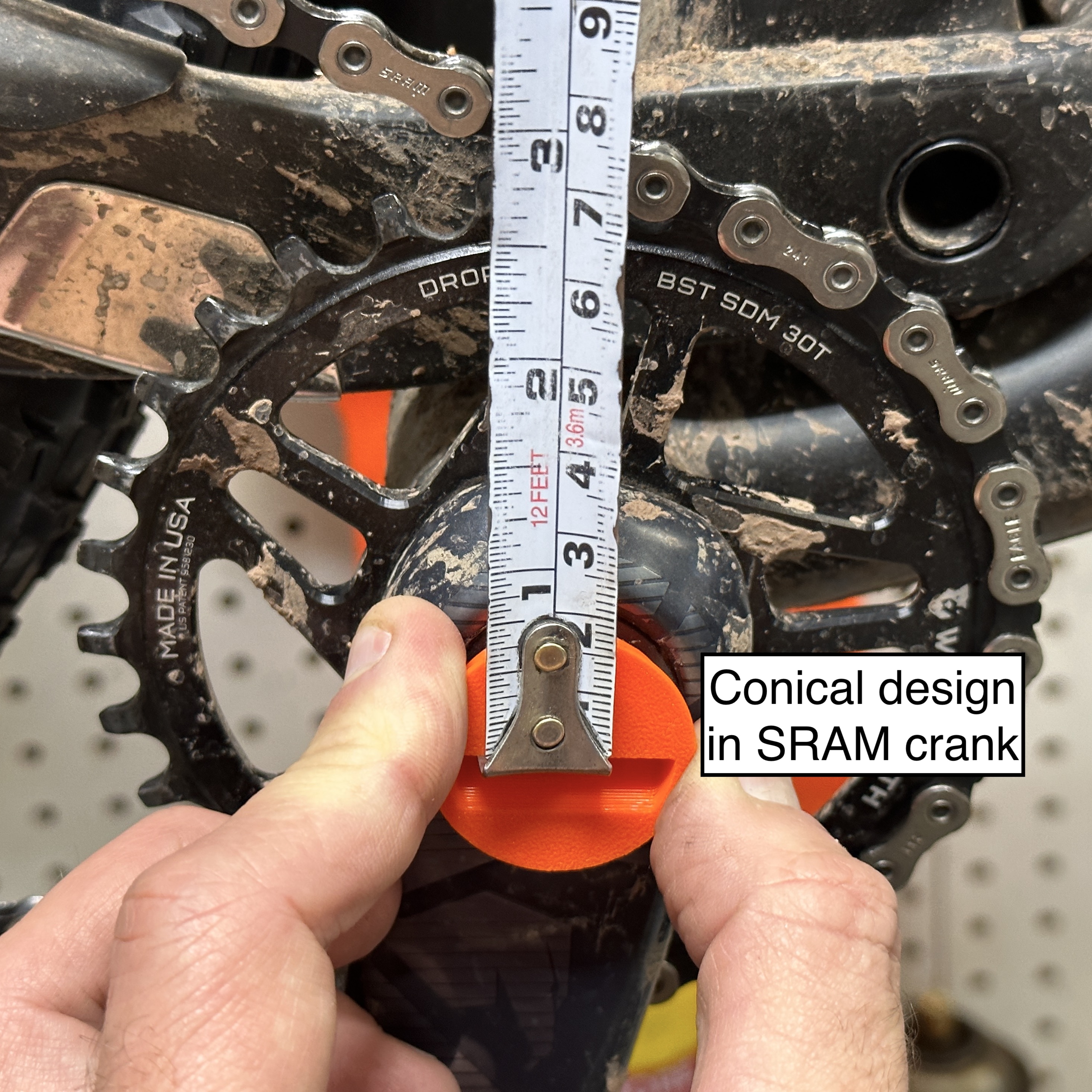 Conical centerpoint measuring aid for bicycles