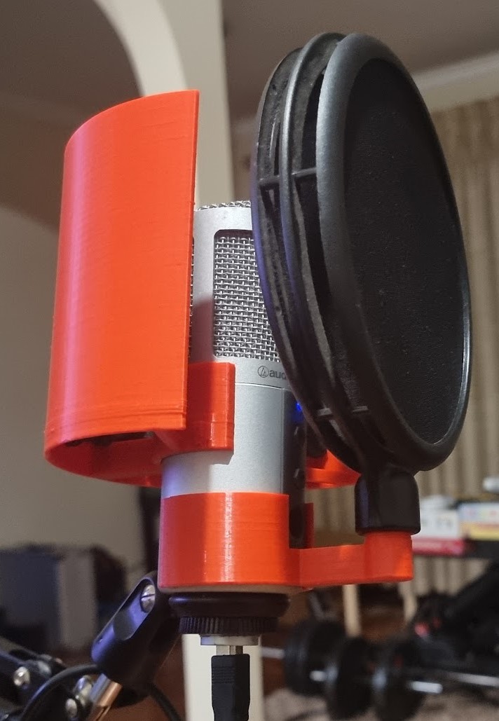 Microphone audio shield and pop filter mount for Audio Technica ATR2500USB+ (May suit others)