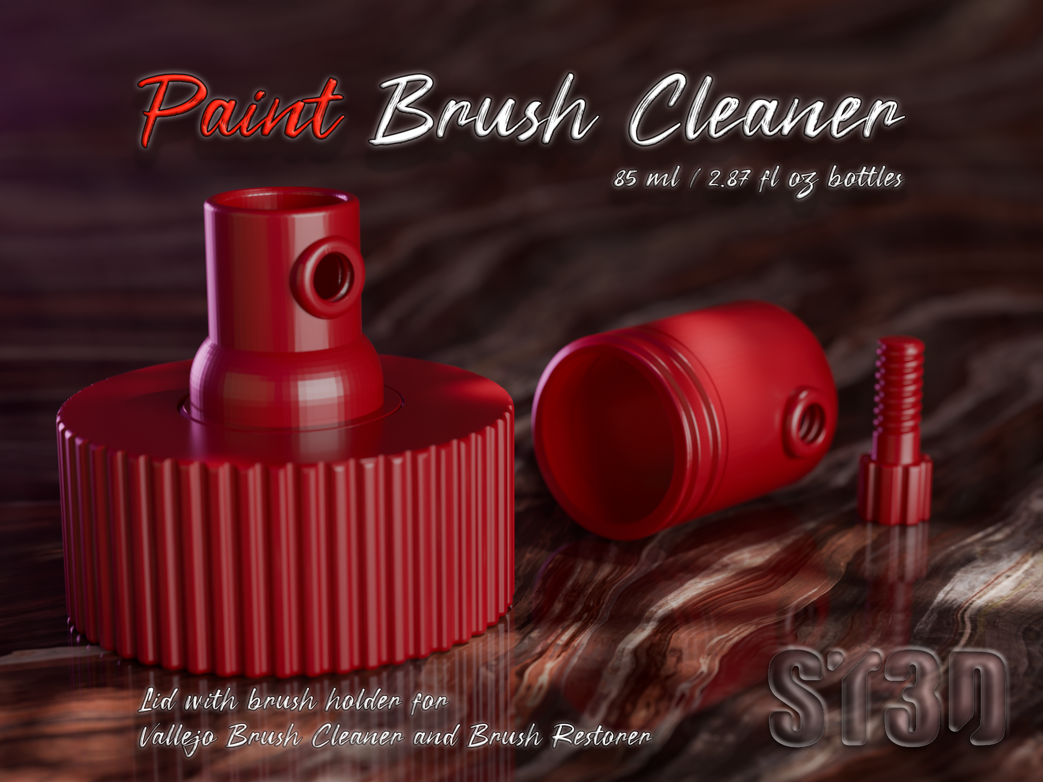 Lid with brush holder for cleaning with Vallejo Brush Cleaner and Brush Restorer bottles 3D model