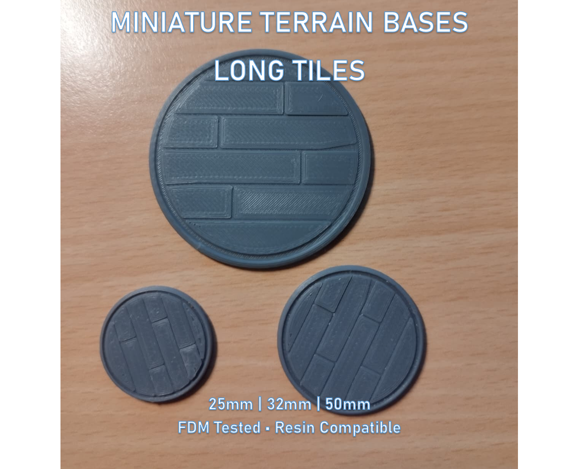 D&D Miniature Base 25mm/32mm/50mm - Long Stone Brick - Tabletop RPG Terrain