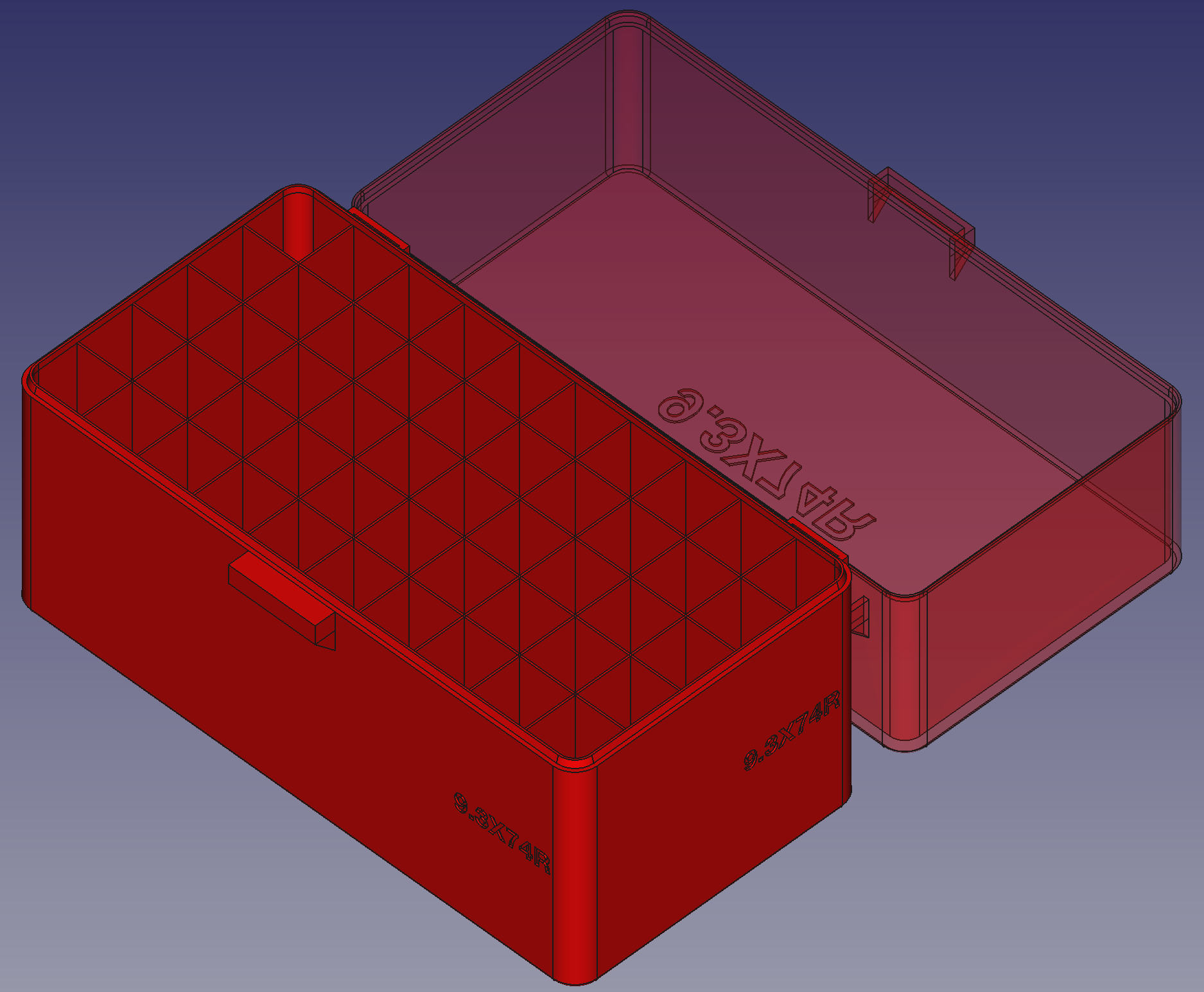 9.3X74mm Rimmed, Head Down, Spring Latch, PIP Hinge Modular Ammo Box