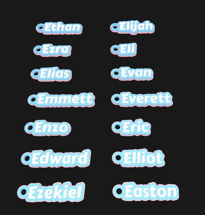 Alphabet Keychain Pack - Popular Boys Names (E)