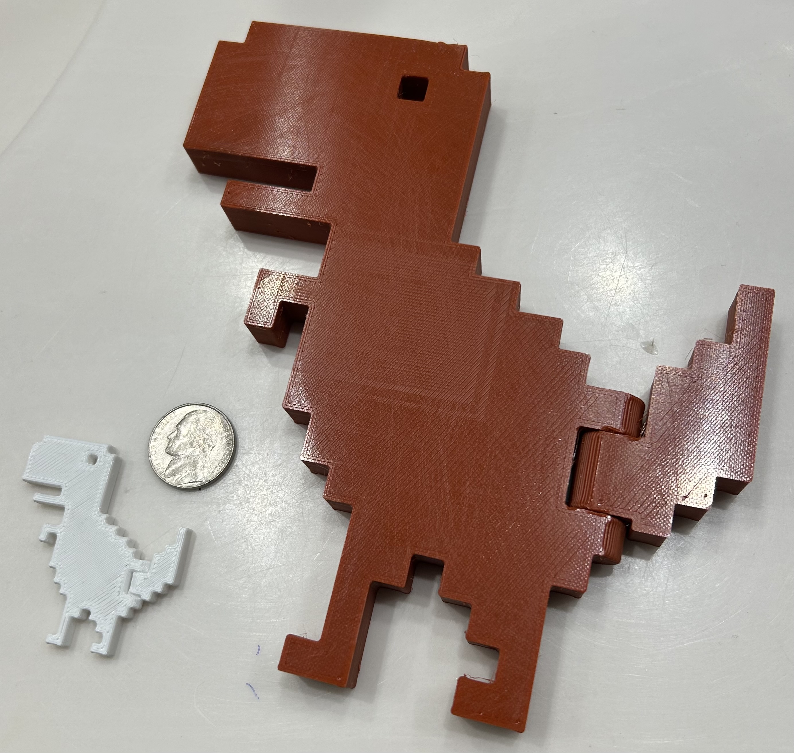 Google Error Dinosaur, flexi tail, print in place. Small and Large