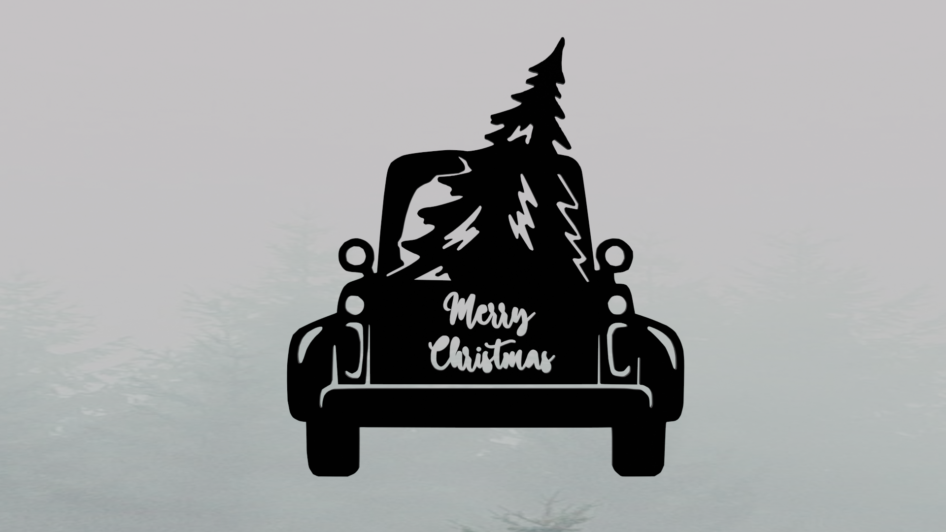 Car with Christmas tree wallart