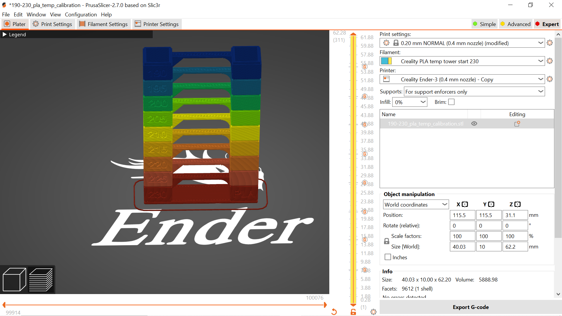 Ender 3 PLA Temp Tower