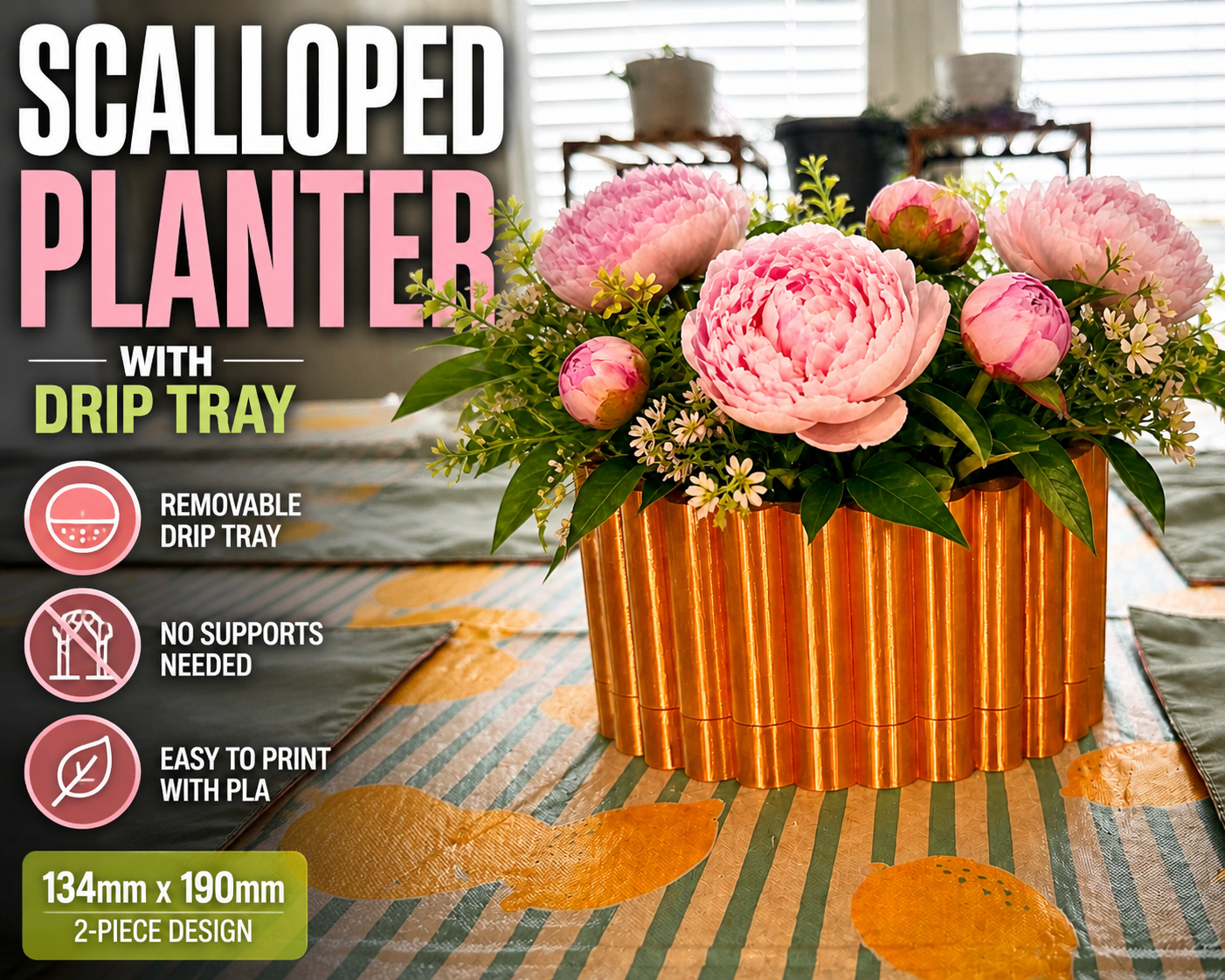 BloomEdge Decorative Planter w/ Drip Tray