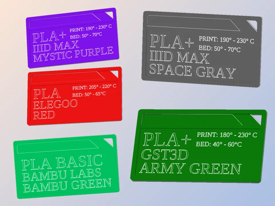 Filament Sample Cards (40+ Color/Brand Combinations) by Ecwag