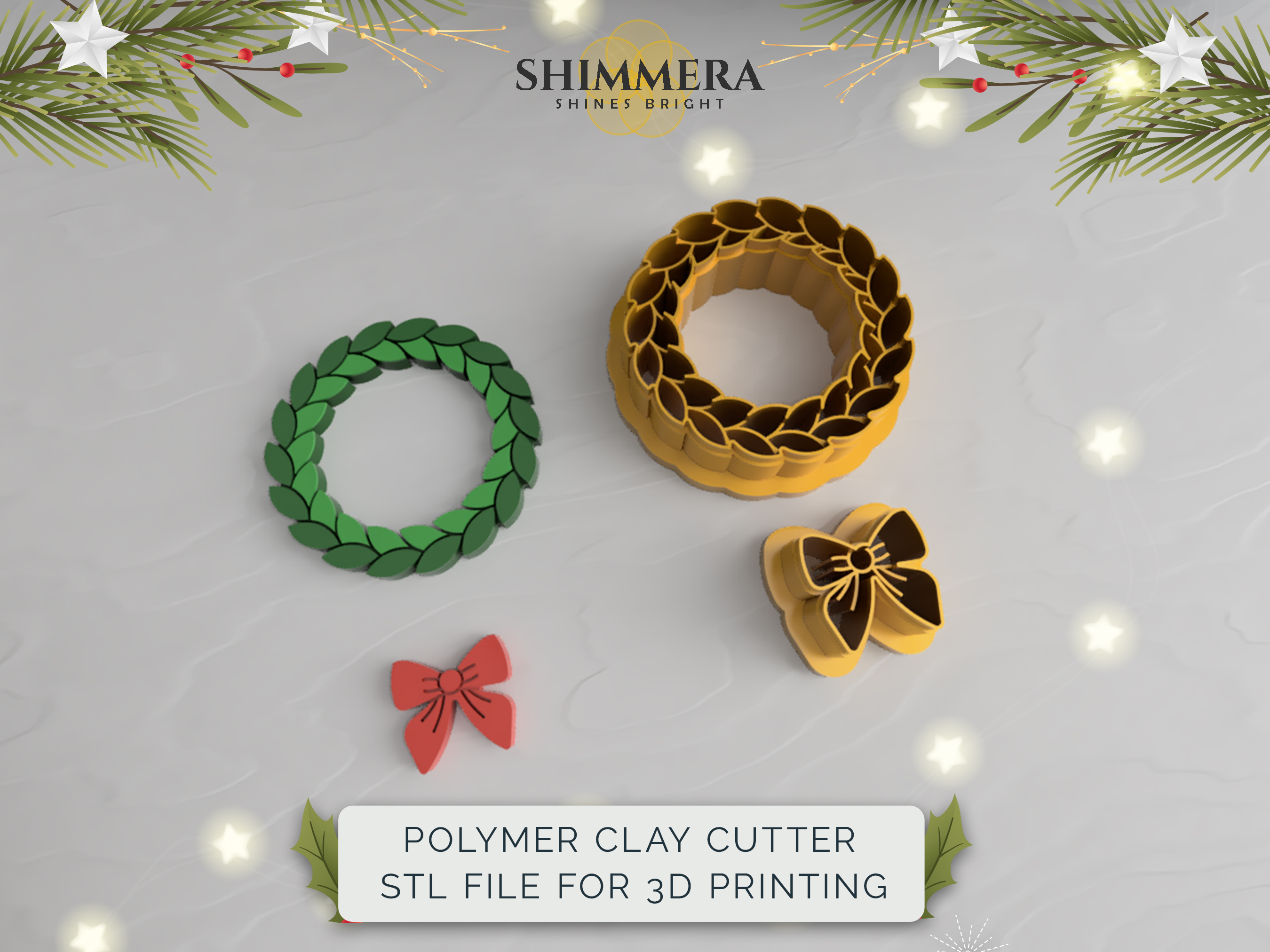 Christmas Wreath with Bow Polymer Clay Cutter