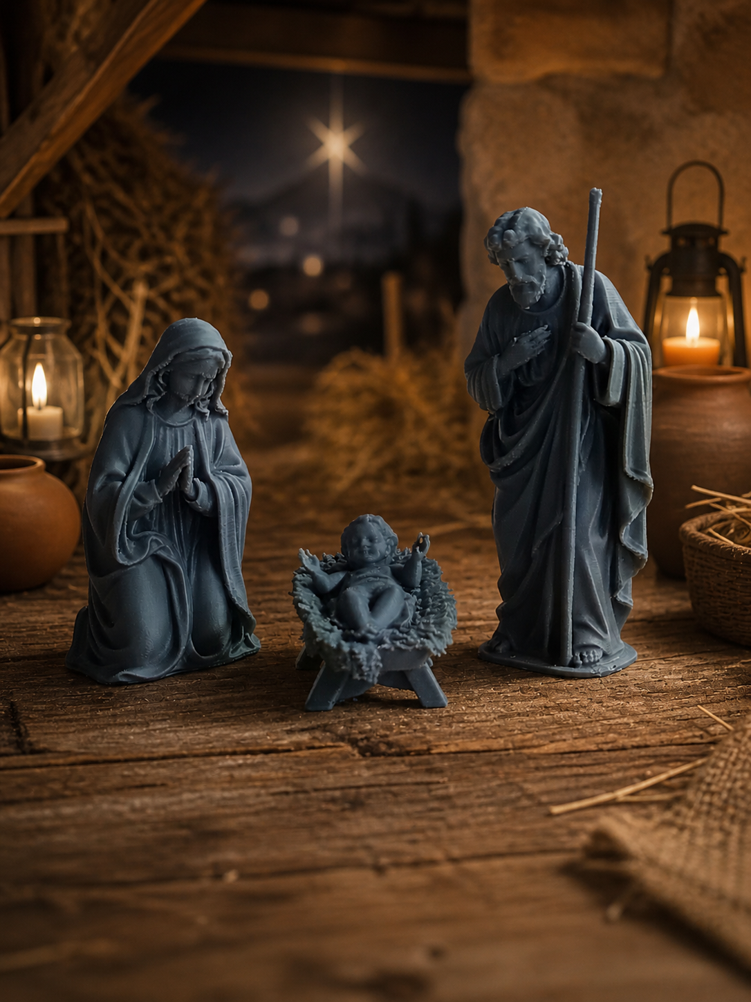 Nativity Scene – Minimalist 3D Printed Decoration (Holy Family)