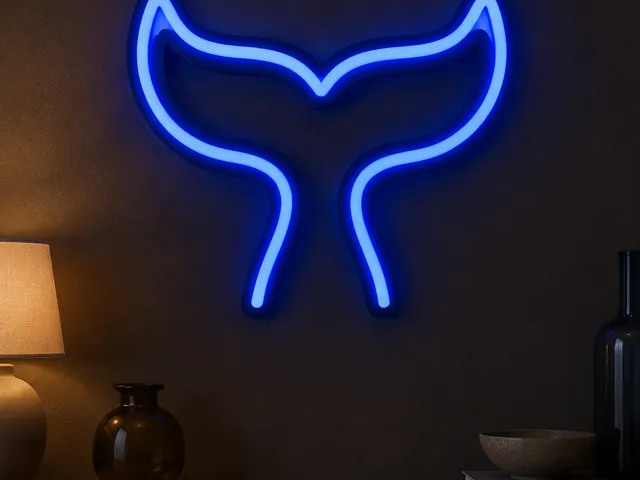 Whale Tail Neon Sign 3D STL | Ocean LED Art
