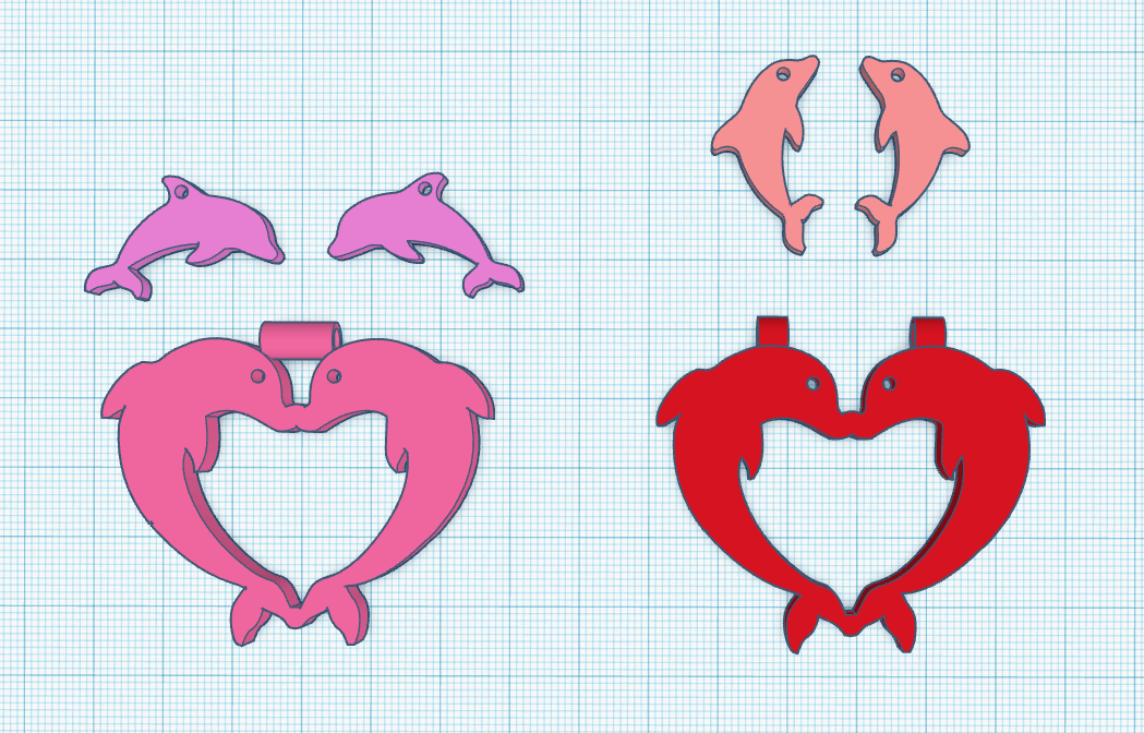 Two dolphins necklace and earrings