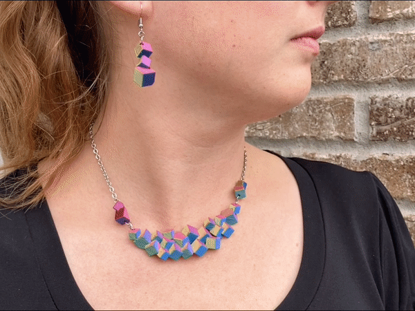 Geometric Cubic Statement Necklace and Earrings