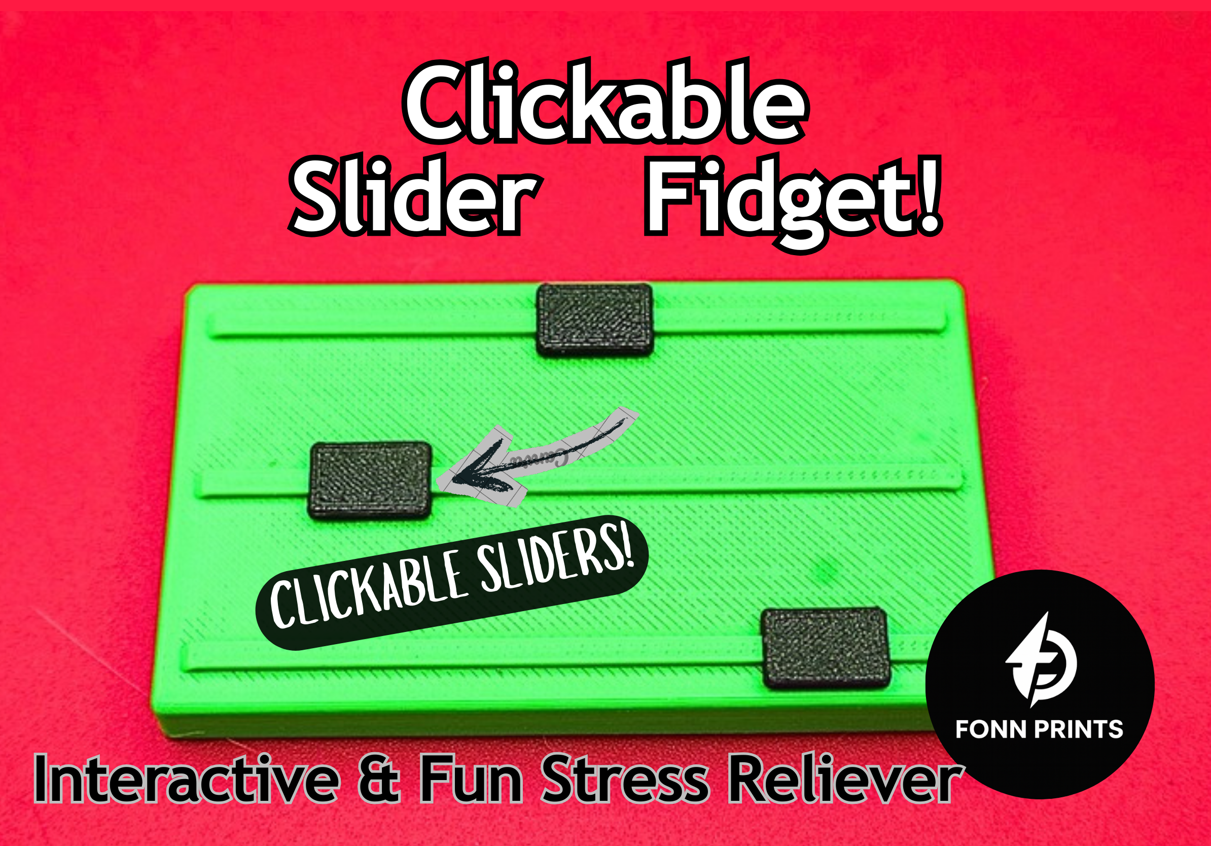 Clickable - UI Slider Fidget – Fast Print, No Supports, Simple 2‑Piece Snap Slider 3D model thumbnail
