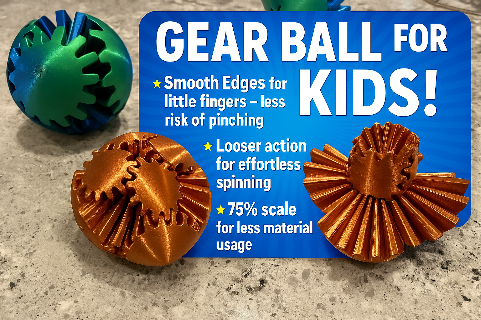 Gear Ball, Free Spinning, Smooth Edges, Great for Kids