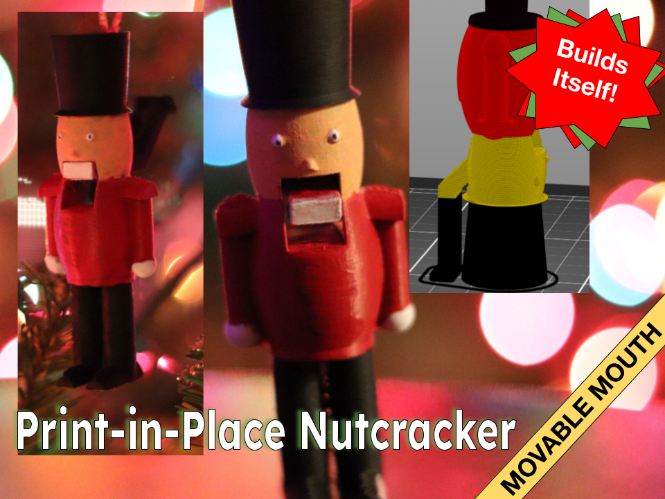 Print-in-Place Nutcracker Ornament with Movable Mouth