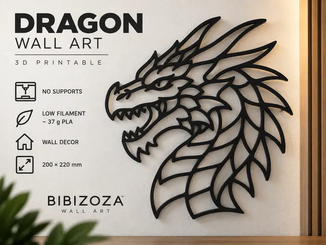 Dragon Head Silhouette Wall Art – 3D Printable Decor