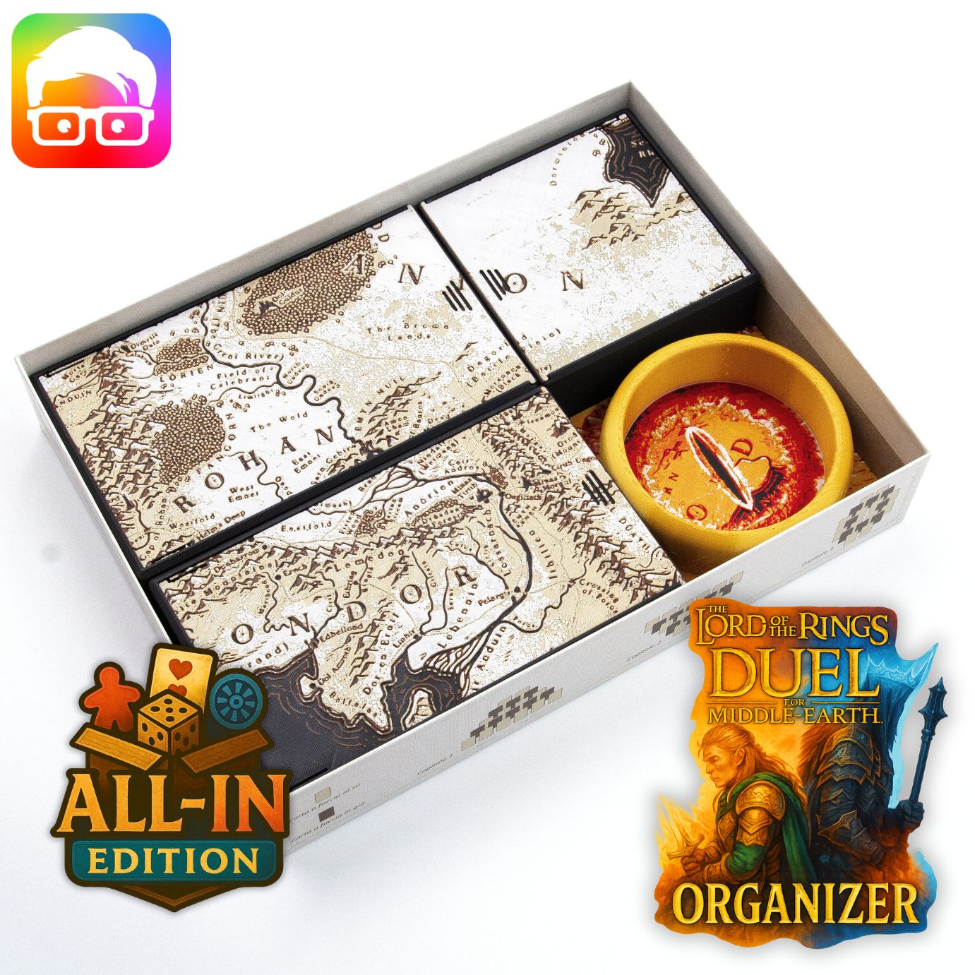 The Lord of the Rings: Duel for Middle-earth – ALL-IN Organizer (Base Game + Allies Expansion + 2 Promo Tiles in One Box) by @ammedia3d