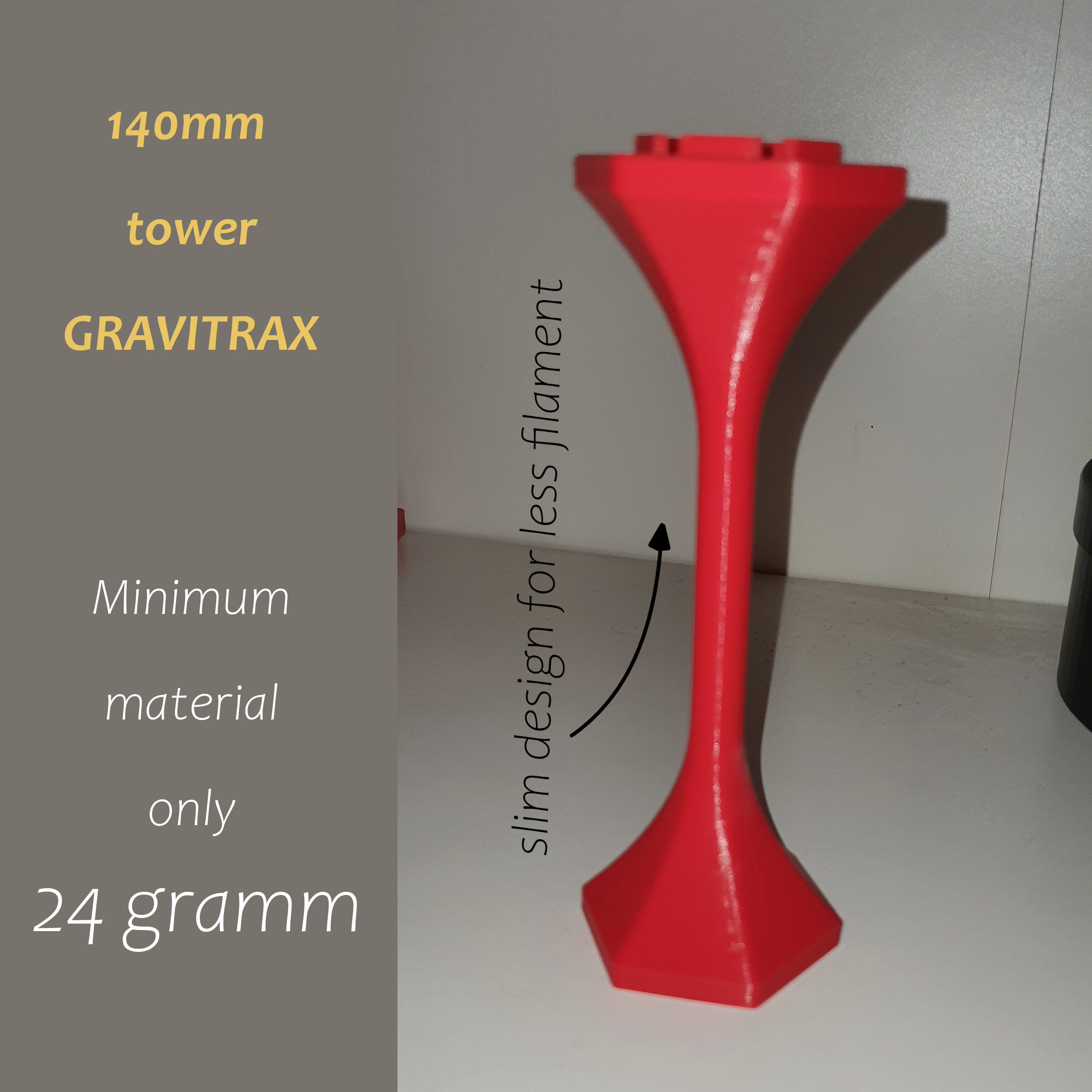 GRAVTIRAX tower MINIMUM MATERIAL 24 gramm 140 mm height no support structure sand clock design. Gravitrax Turm Sanduhr design.
