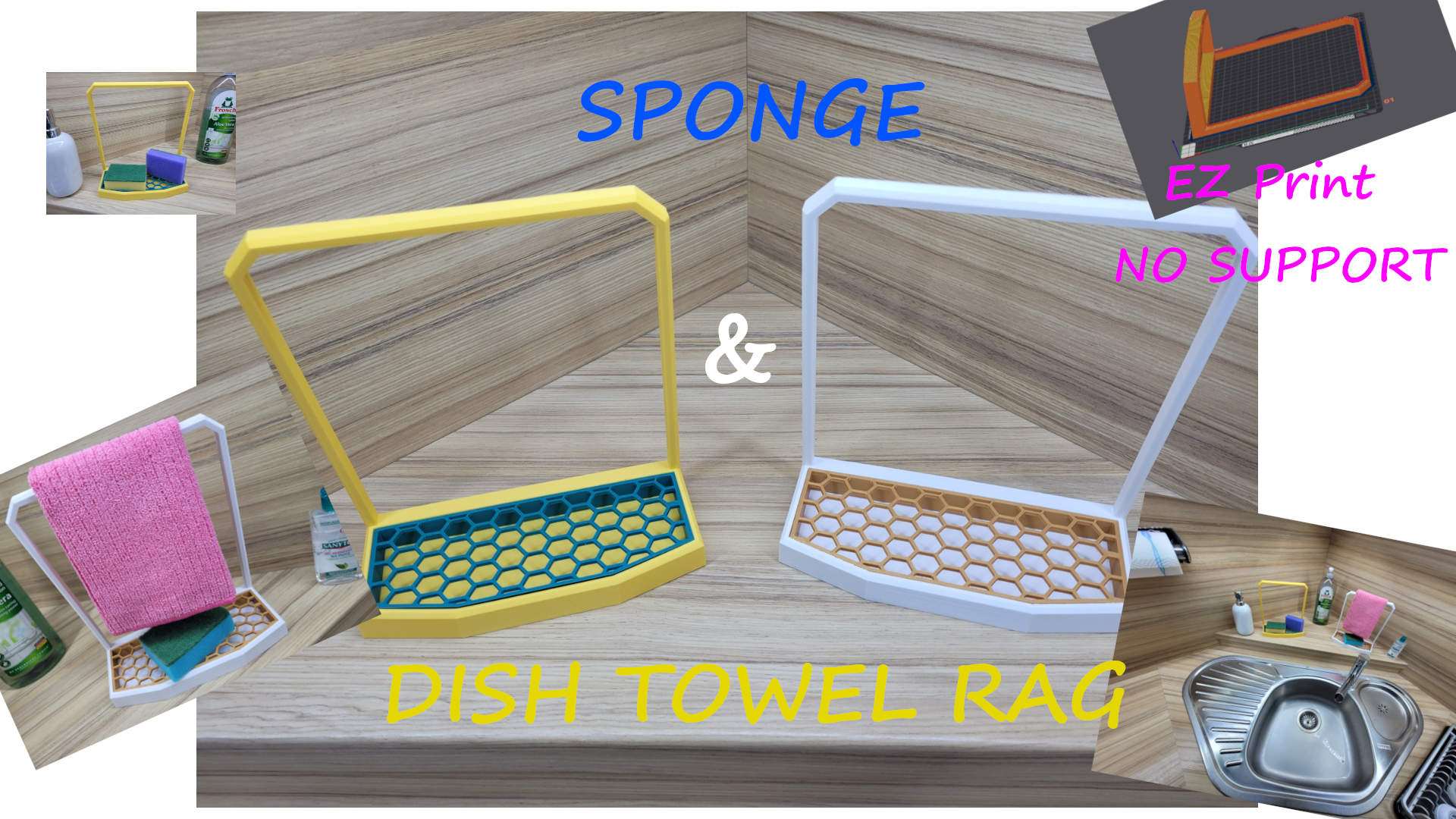 Dish towel and sponge drying rack