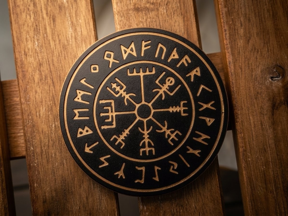 Vegvisir Viking rune coaster with holder (no supports, no MMU/AMS)