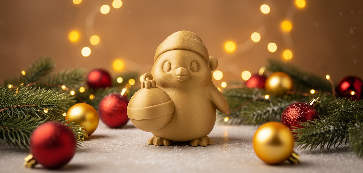 Penguin with Ornament and Hat Christmas Figure