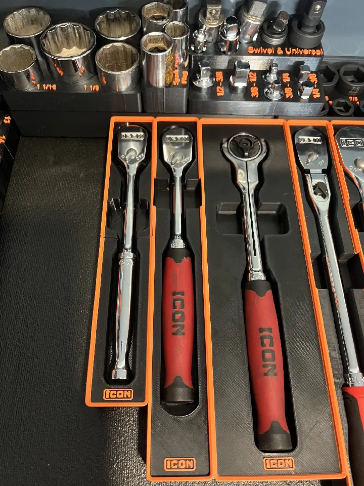 ICON 3/8 Drive Ratchet with Comfort Grip Gridfinity Holder by Rex